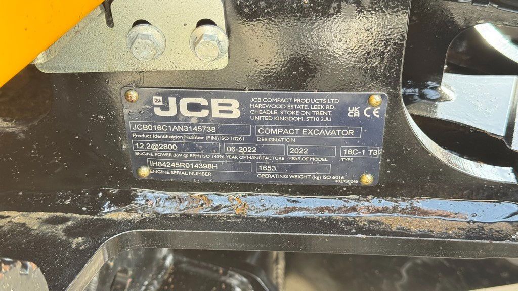 2022 JCB 16C-1 Mini Excavator