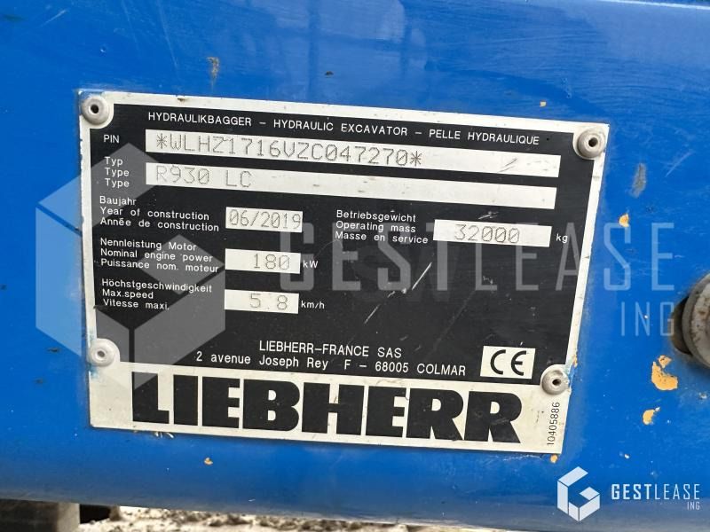 2019 Liebherr R930 LC G8 Crawler Excavator