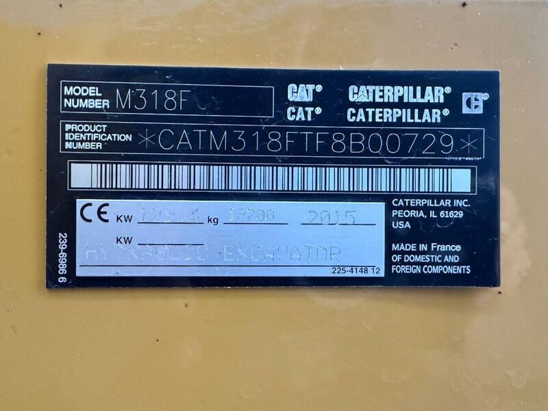 2015 Caterpillar M318F Wheel Excavator