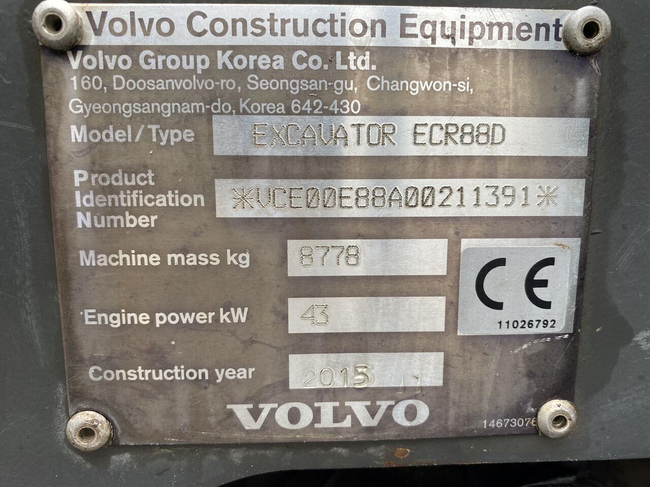 2015 Volvo ECR88 Mini Excavator