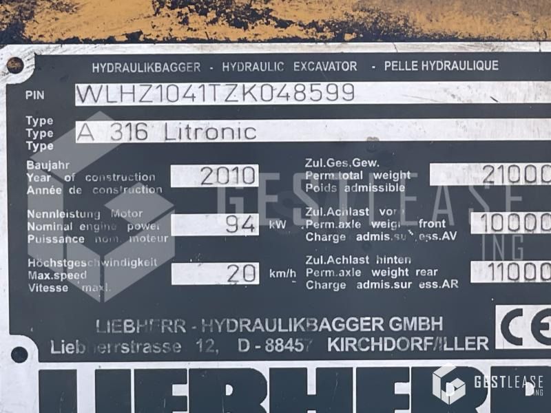 2010 Liebherr A316 Wheel Excavator