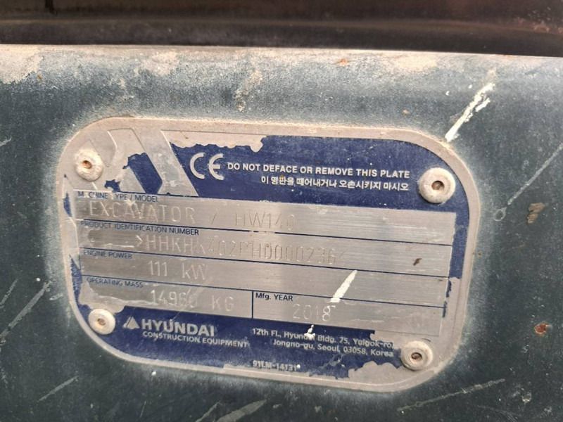 2018 Hyundai HW140 Wheel Excavator