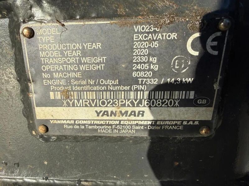 2020 Yanmar VIO23-0 Mini Excavator
