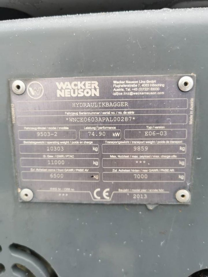 2013 Wacker Neuson 9503 Wheel Excavator