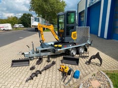 Mini Excavator Minibagger BK1250KSR Inkl. 2-ACHS-TIEFLADER Und Zubehörpaket Groß *INKL.19% MWST*Schwenkarm*Verstellfahrw*Sofort!*