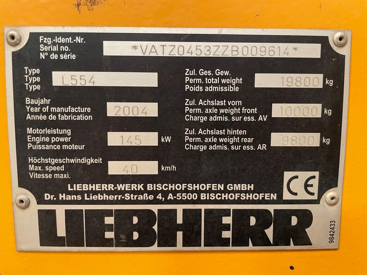 2004 Liebherr 554 Wheel Excavator