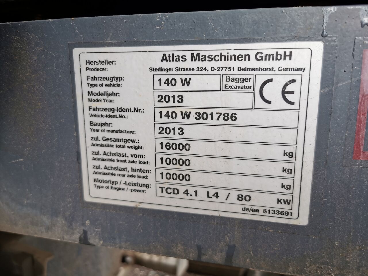 2013 Atlas 140 W Wheel Excavator 2013 Atlas 140 W Wheel Excavator