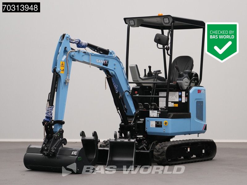 2024 Sany SY19E Mini Excavator with a light blue boom and arm, featuring a general-purpose digging bucket. 2024 Sany SY19E Mini Excavator with a light blue boom and arm, featuring a general-purpose digging bucket.