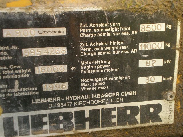Escavadora de rodas Liebherr A900LI de 1996